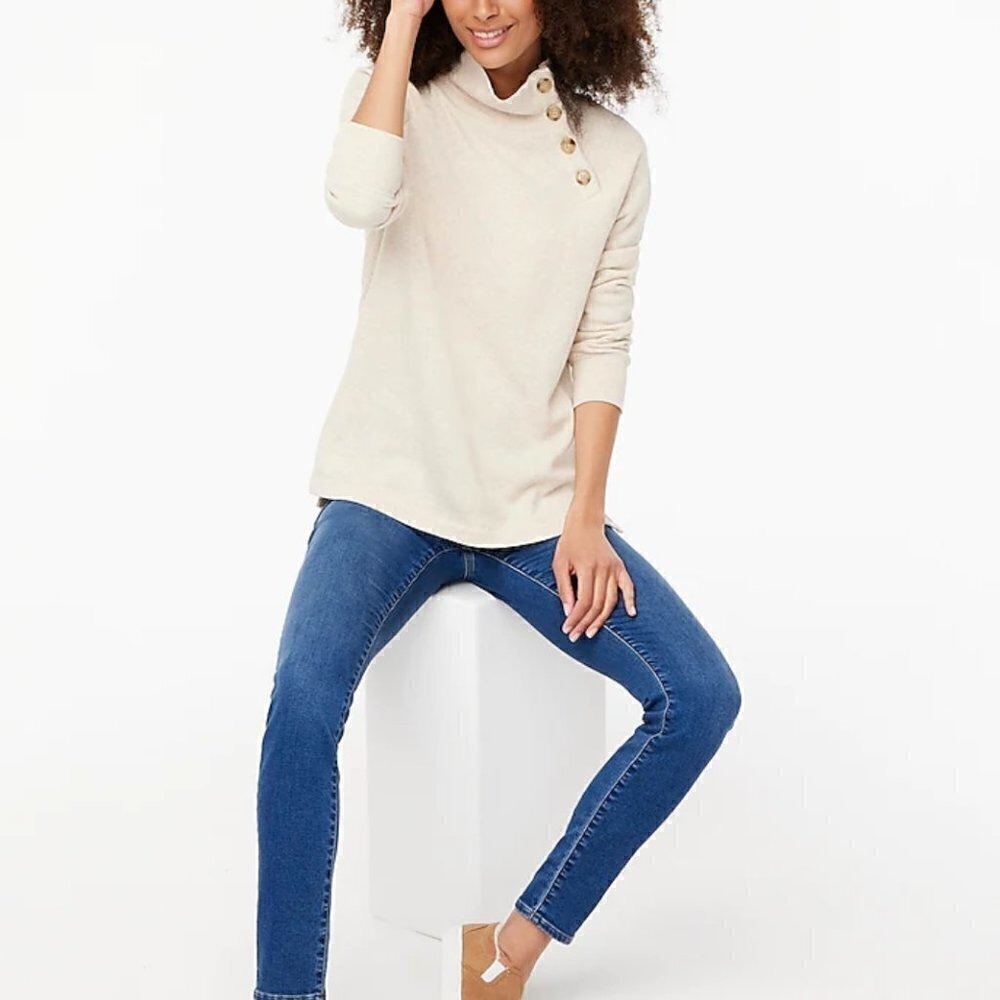 J. Crew Factory Women's Size Small Wide Button-Collar Tunic Sweatshirt Oatmeal